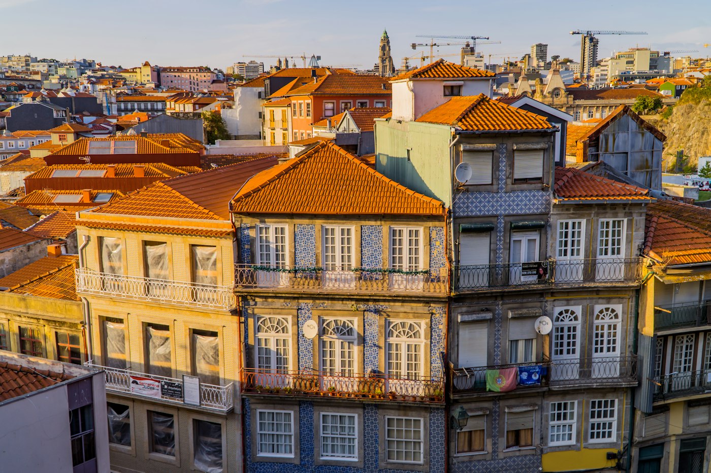 Terracotta roofs and tiled façades in Porto